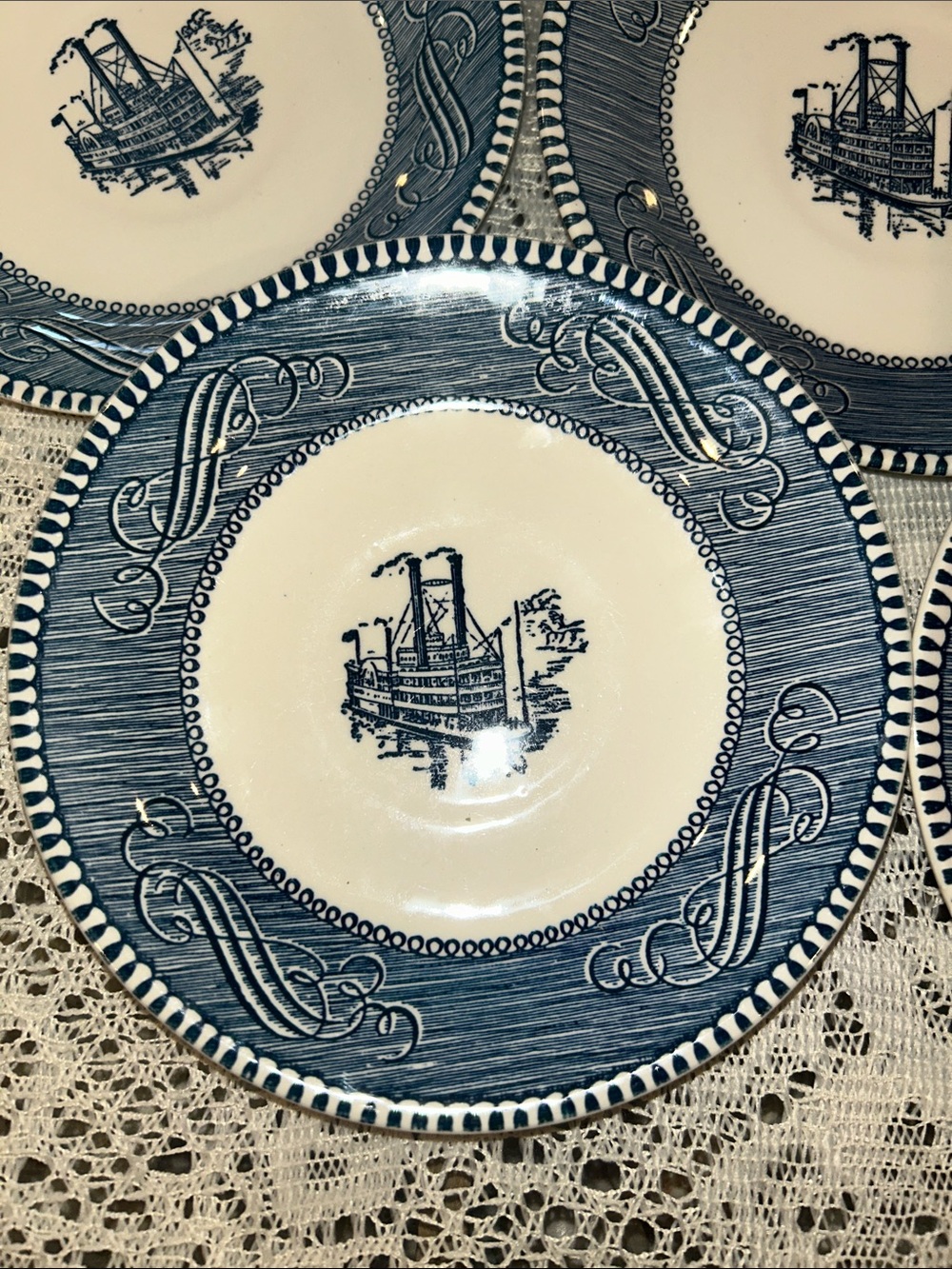 Blue and White Decorative Bread Plates - Set of 9